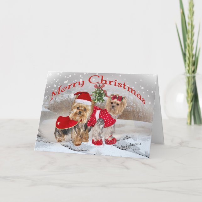 Yorkie Merry Christmas con tarjetas Mistletoe (Anverso)