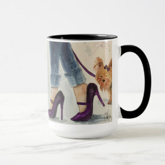 Yorkie y taza del diseño de la acuarela de los