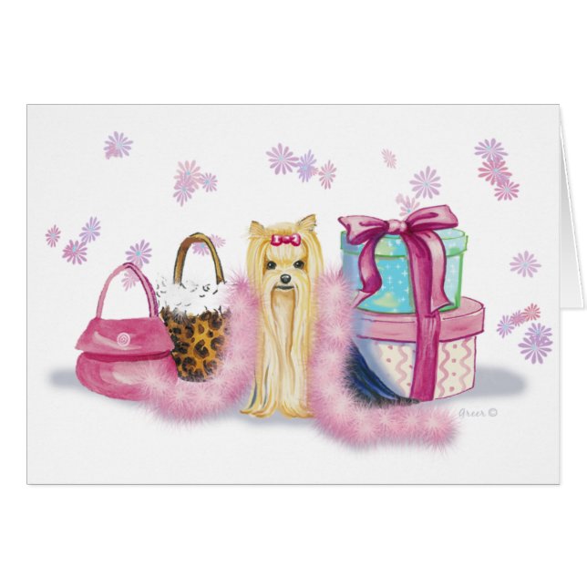 Yorkie Yorkshire Terrier con tarjetas Feather Boa (Anverso (Horizontal))