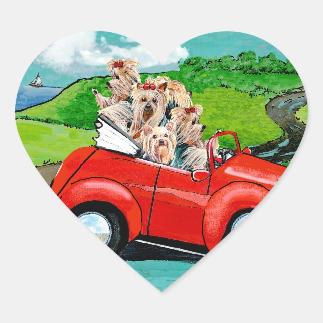 Yorkies en Pegatinas rojos convertibles (Anverso)
