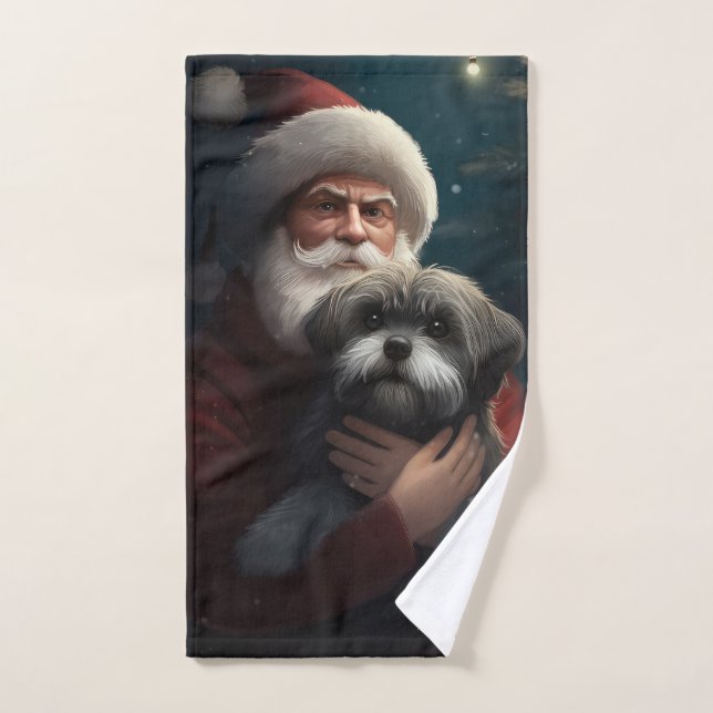 Yorkipoo con Navidades festivos de Santa Claus (Toalla de mano)