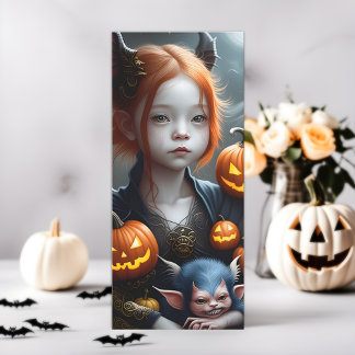 Young Redhead Demon con la tarjeta Halloween Masco