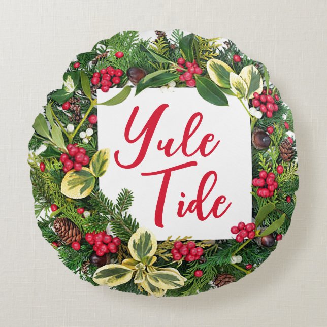 Yule Tide Round Navidades Cojín decorativo (Anverso)