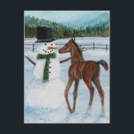 Yummy Snowman Fool Navidades postal<br><div class="desc">Un poquito mira la deliciosa nariz de zanahoria de un muñeco de nieve,  ¿la comerá? De "Yummy Snowman",  la pintura acrílica original de Morgane. Perfecto para todos los amantes de los animales.</div>