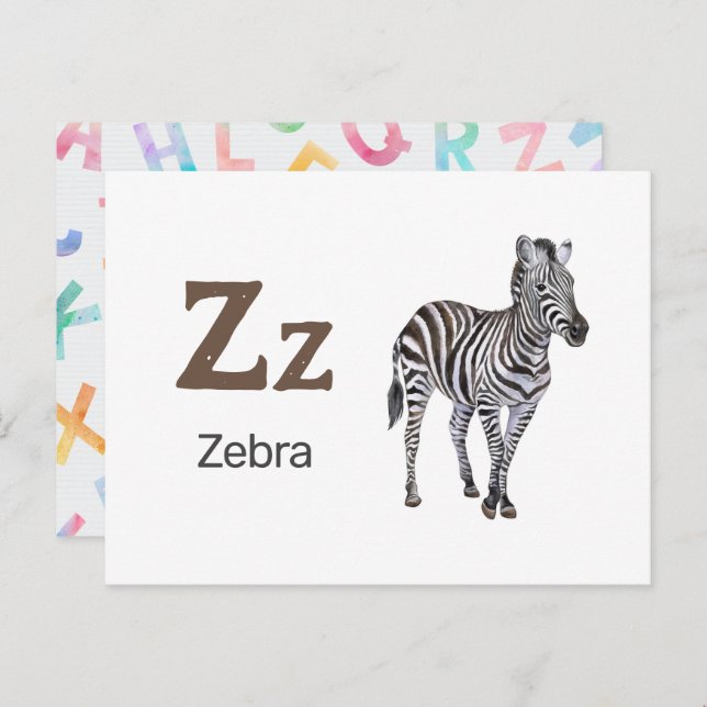 Z es para Zebra - Tarjeta Flash Alphabet (Anverso / Reverso)