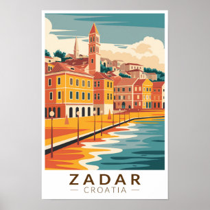 Zadar Croacia Ilustración Arte de Viaje Vintage