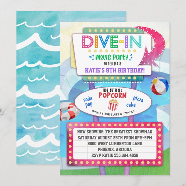 Zambullida en la invitación de la fiesta de (Anverso / Reverso)