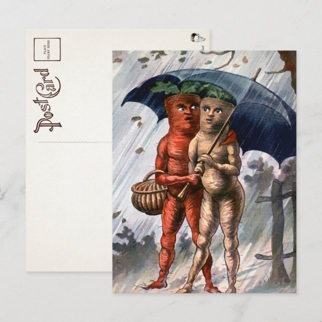 Zanahorias victorianas en la postal de la lluvia 
