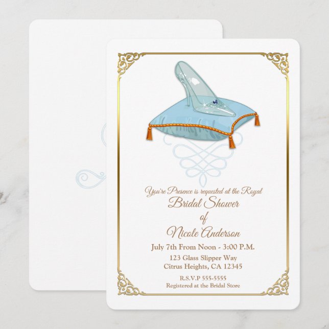Zapatilla de Cristal de Cenicienta Invitación de E (Anverso / Reverso)