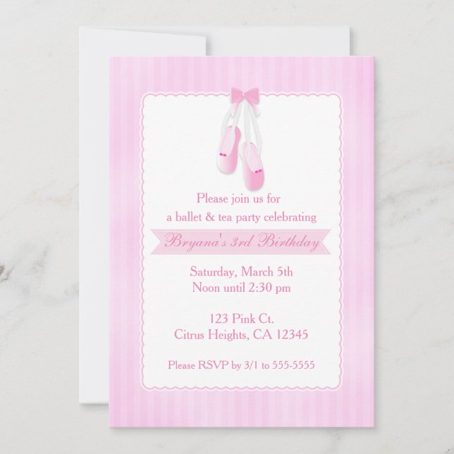 Zapatillas de bailarina rosadas invitaciones para  (Anverso)