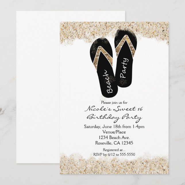 Zapatillas de Fiesta en la Playa Invitaciones de C (Anverso / Reverso)