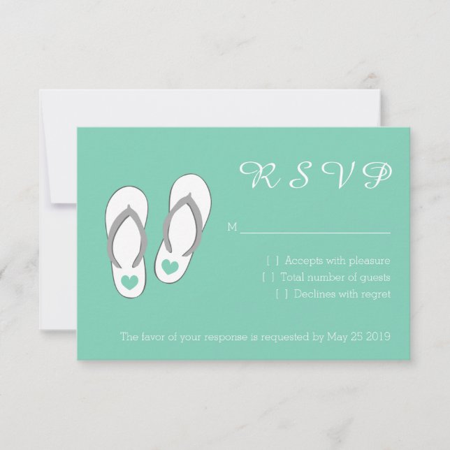 Zapatillas de playa verde menta Tarjetas boda RSVP (Anverso)