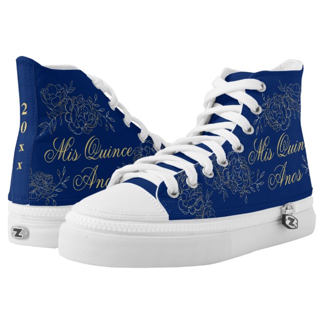 Zapatillas High-Top Mis Quince Anos Elegante Oro Azul Quinceanera (Par)
