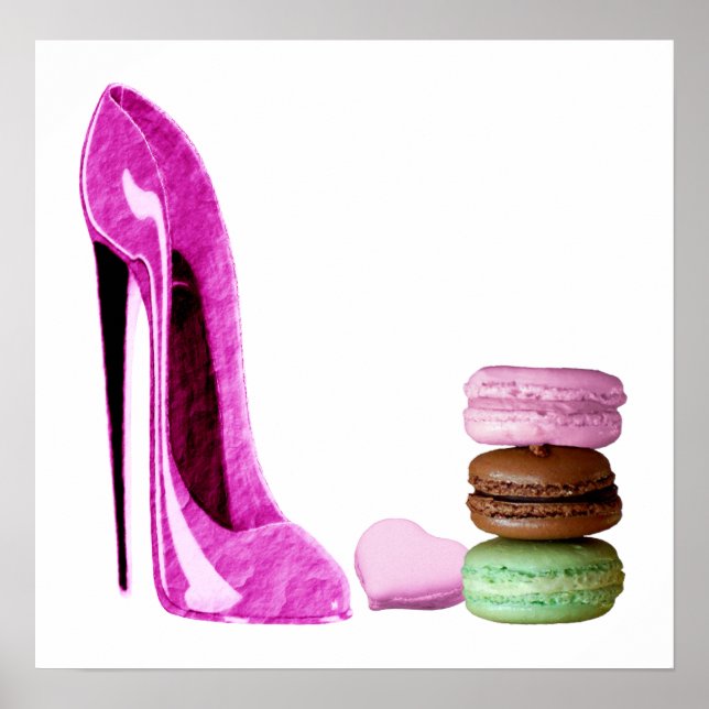 Zapato de Stiletto Rosa y Poster de arte de Macaro (Frente)