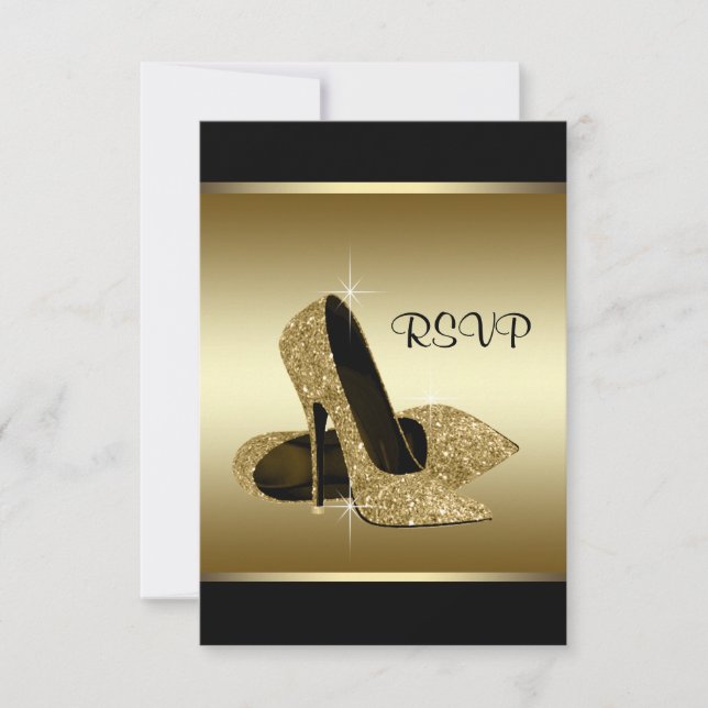 Zapato de tacón alto de oro negro RSVP (Anverso)