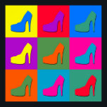Zapatos de arte pop<br><div class="desc">Ilustracion de zapatos de tacón alto sobre fondo de azulejos coloridos</div>