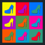 Zapatos de arte pop<br><div class="desc">Ilustracion de zapatos de tacón alto sobre fondo de azulejos coloridos</div>