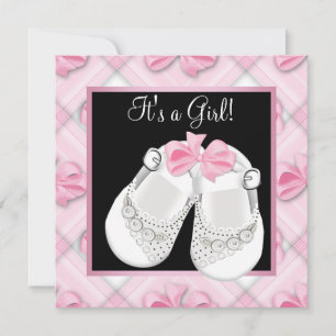 Zapatos de bebé rosados y blancos Invitaciones par