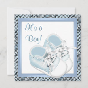 Zapatos de cuadros azules Invitaciones de baby sho