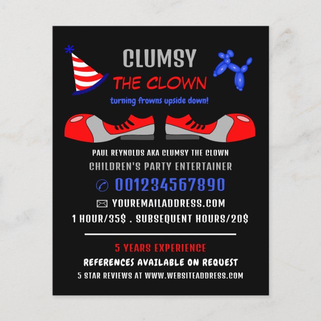 Zapatos de payaso, animador de niños, publicidad d (Frente)