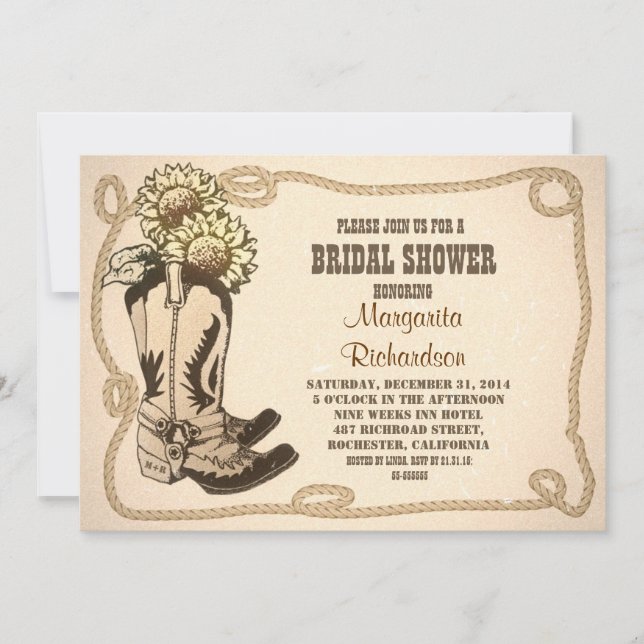 zapatos de vaquero invitaciones rústicas de ducha  (Anverso)