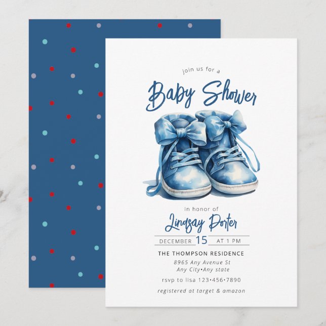 Zapatos para bebés | Invitación de Blue Boy Baby S (Anverso / Reverso)