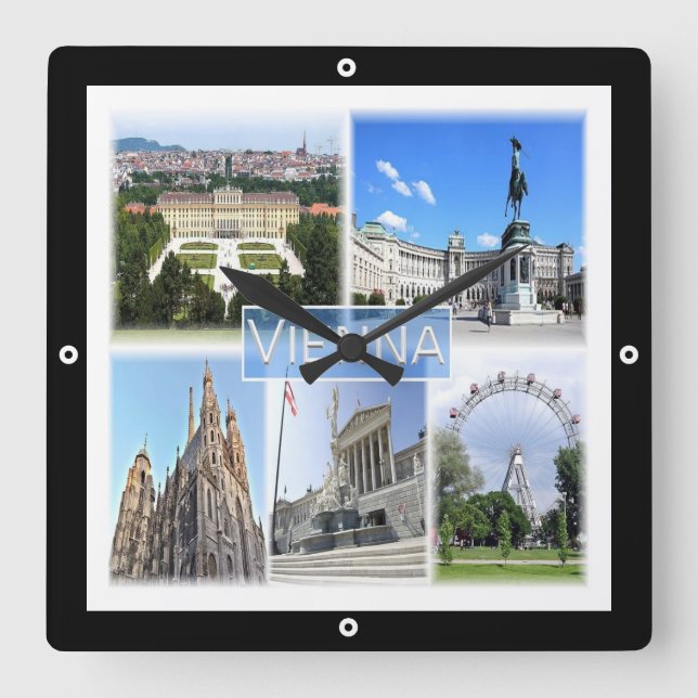 zAT005 VIENA, Austria, Europa, reloj de pared cuad (Anverso)