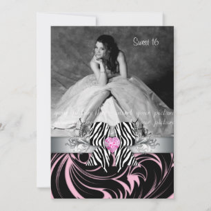 Zebra Bow Sweet 16 Fiesta Tarjeta de Foto Grad Flo