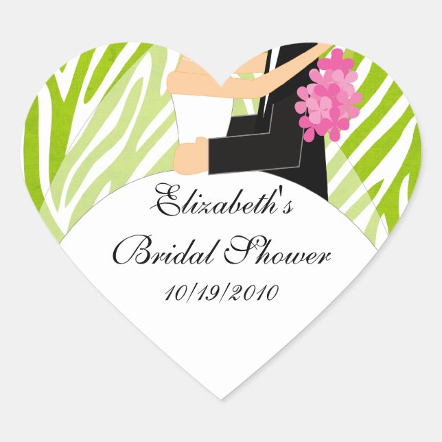 Zebra Bride Groom Bridal Shower Pegatina Lime Gree (Anverso)