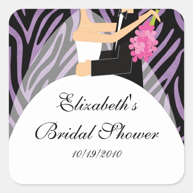 Zebra Bride Groom Bridal Shower Pegatina Purple (Anverso)