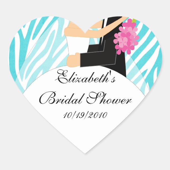 Zebra Bride Groom Bridal Shower Pegatina Turquoise (Anverso)