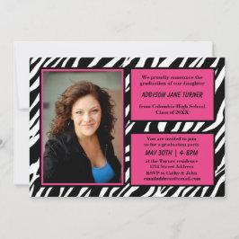 Zebra con guarnición rosa con foto - Invitación de