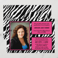 Zebra con guarnición rosa con foto - Invitación de