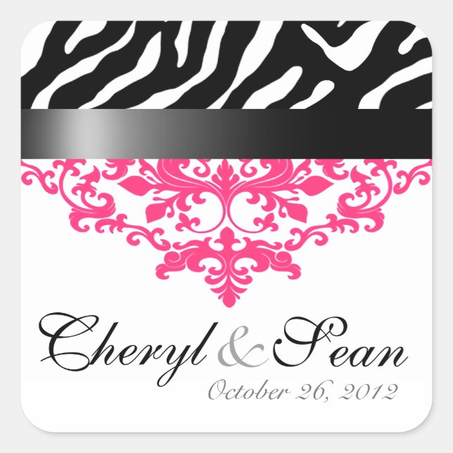 Zebra Damask Save the Date Pegatina (Anverso)