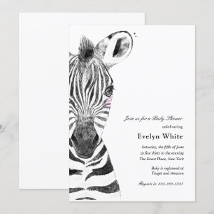 Zebra de color de agua   Invitación a Baby Shower