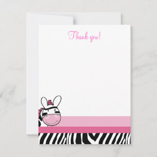 Zebra Diva Bebé Rosa 4x5 Llano Gracias nota