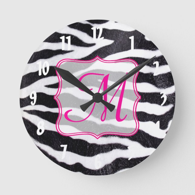 Zebra Stripe Animal Monograma Pared inicial Reloj (Anverso)