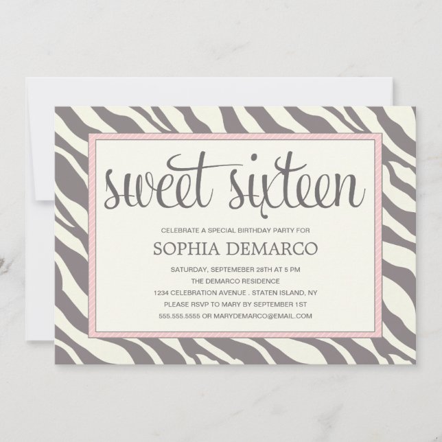 ZEBRA SWEET 16| INVITACIÓN DEL CUMPLEAÑOS (Anverso)