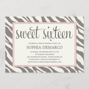 ZEBRA SWEET 16 INVITACIÓN DEL CUMPLEAÑOS