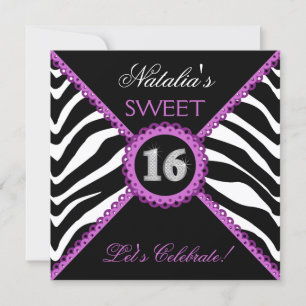 Zebra Sweet Dieciséis Invitaciones a Bling Purple 