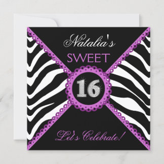 Zebra Sweet Dieciséis Invitaciones a Bling Purple