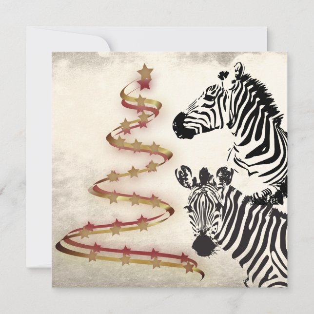 Zebras silvestres y lazos de árboles de Navidad es (Anverso)