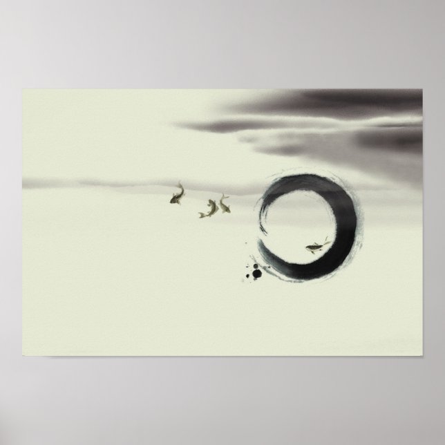 Zen Circle Enso Koi Pintura de arte (Frente)