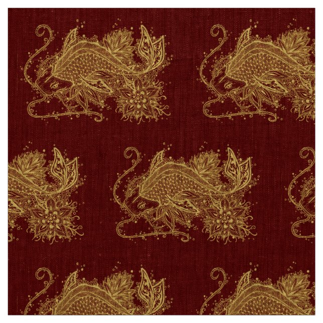 Zen de oro Koi en tela roja (Retal)