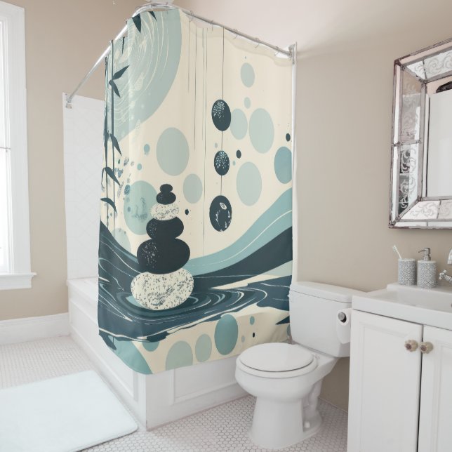 Zen japonés en cortina verde de ducha (In situ)