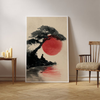 Zen Monk Meditation Sunset Art - Impresión Minimal