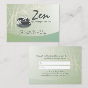 ZEN Stone Bamboo YOGA SPA Certificado de regalo de