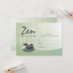 ZEN Stone Bamboo YOGA SPA Certificado de regalo de