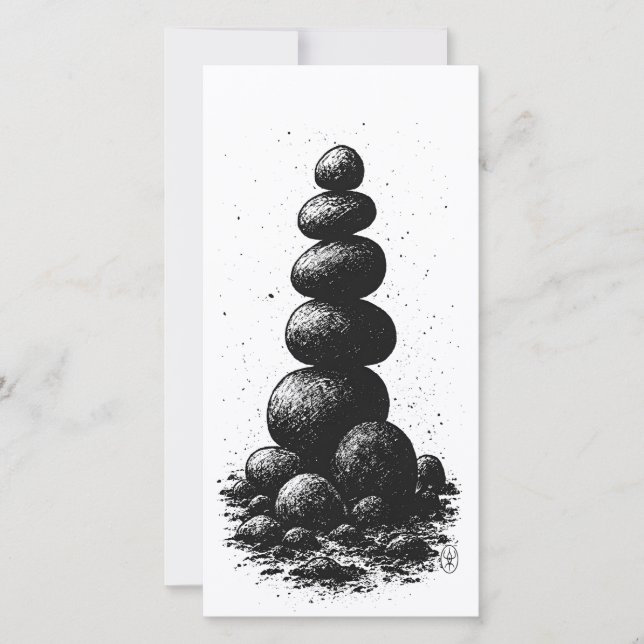 Zen Stone Cairn – Minimalist Ritual Invitation (Anverso)