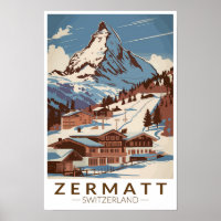Zermatt Suiza Ilustración Arte de Viaje Retro